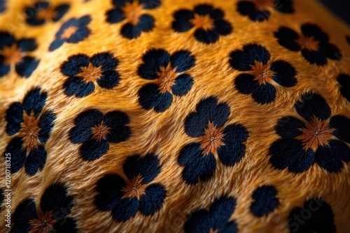 Soft leopard fur texture with intricate dark spots and golden undertones, leopard, skin photo