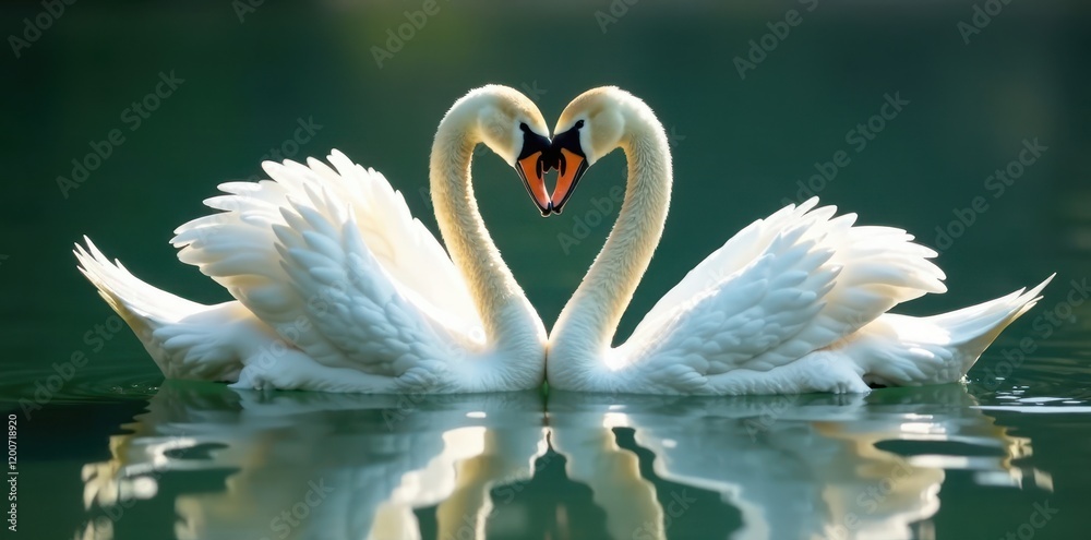 Obraz premium Softly gliding swans entwined on water's edge , nature, water
