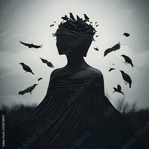 Dark Figure with Crows Perc...
