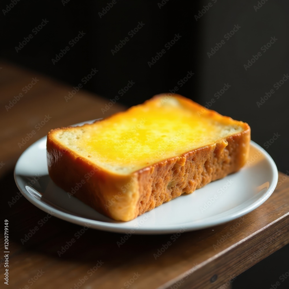 Softly glowing slice of warm bread on a plate, table, meal Softly glowing slice of warm bread on a plate, table, meal