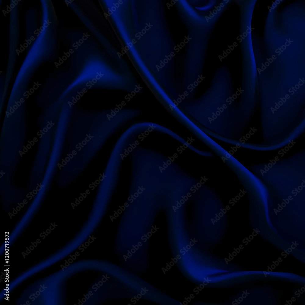 Obraz premium Dark Blue Silk Fabric Flows Elegantly, Creating a Luxurious Texture with Soft Folds Draped Beautifully