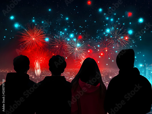 Silhouetted figures watch a...