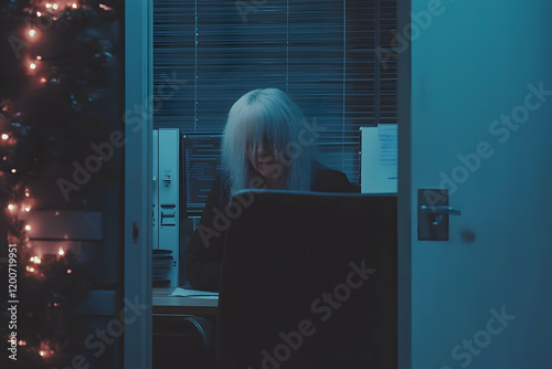 Woman Works Late at Night i...