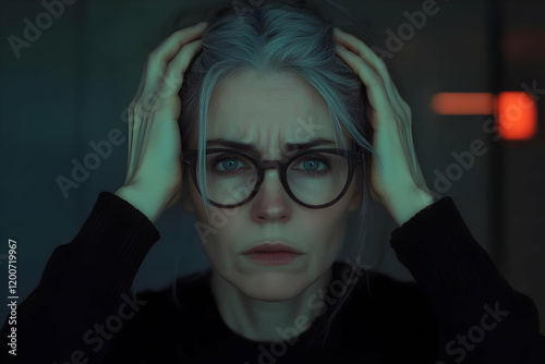 Worried Woman Holds Head in...
