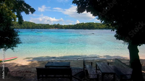 Tropical island of Pulau Weh Sabang Indonesia with idyllic view overlooking crystal clear turquoise ocean and Rubiah Island photo