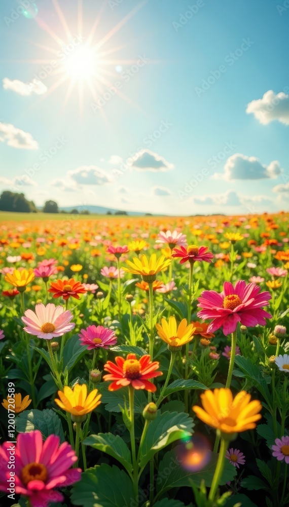 Sun-kissed field of colorful flowers swaying gently, colorful, landscape Sun-kissed field of colorful flowers swaying gently, colorful, landscape