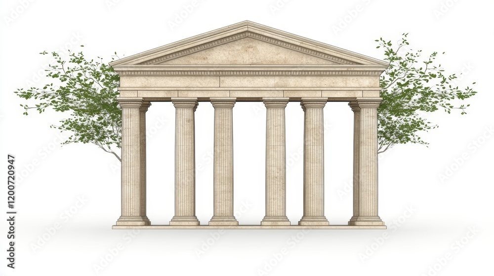 Obraz premium Classical Temple Columns with Lush Greenery