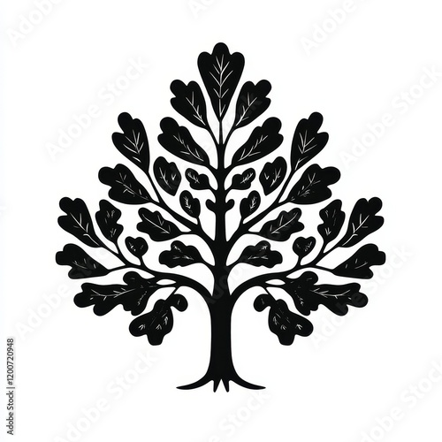Stylized black oak tree illustration.