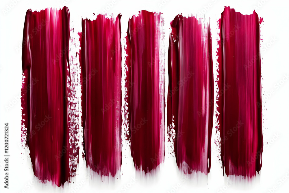 Fototapeta premium Five Burgundy Paint Strokes Create a Bold and Textured Visual on a White Background
