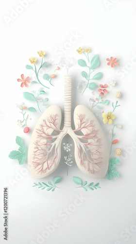 3D Lungs with Flowers and L...