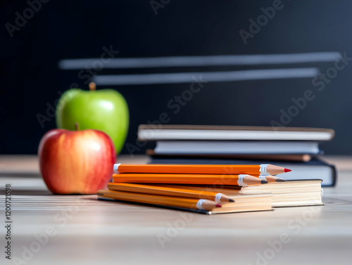 Pencils and Books on Table ...