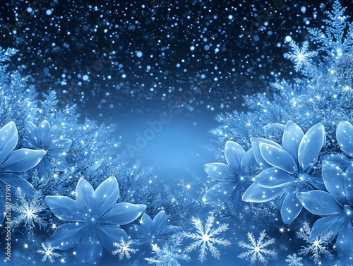 Blue Winter Flowers and Sno...