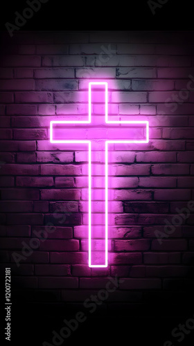 Pink Neon Cross Illuminates...