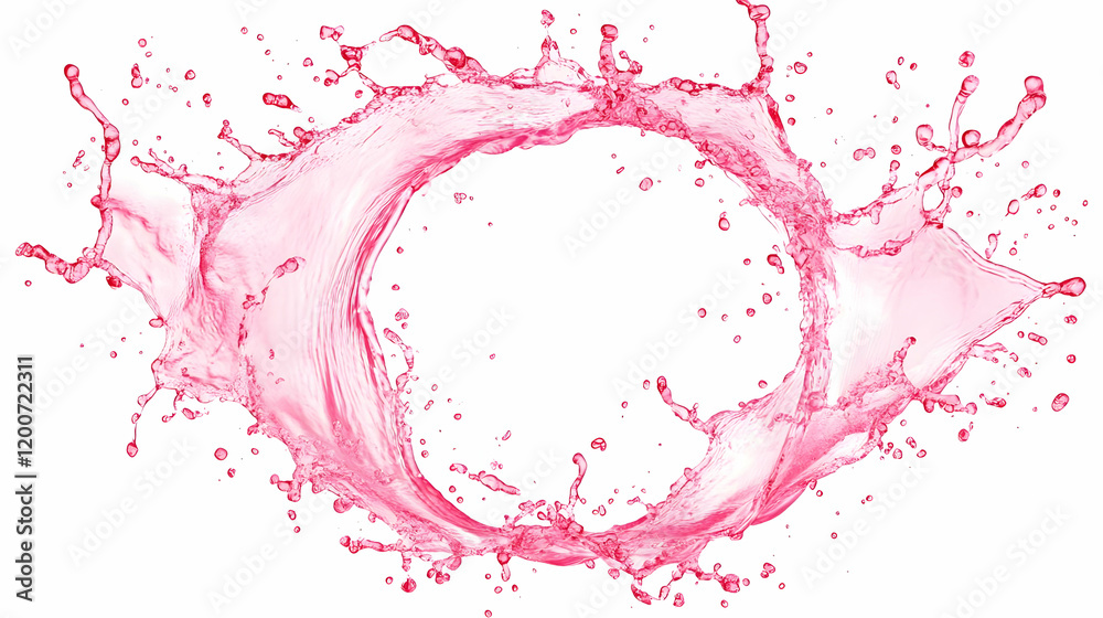 Fototapeta premium Pink Liquid Splash Forms a Dynamic Circular Shape on a White Background