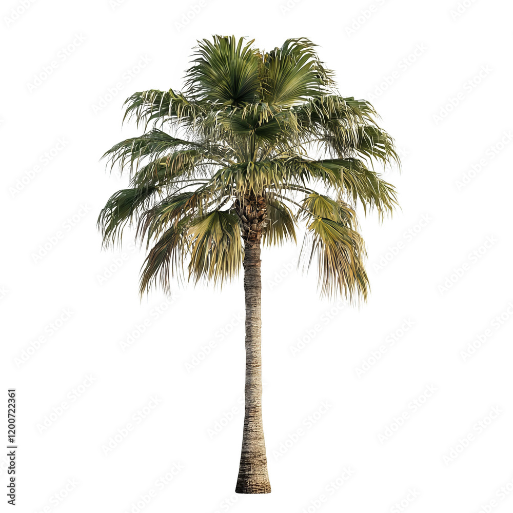 Obraz premium Lush Green Palm Tree Isolated on White Background for Summer Vibes
