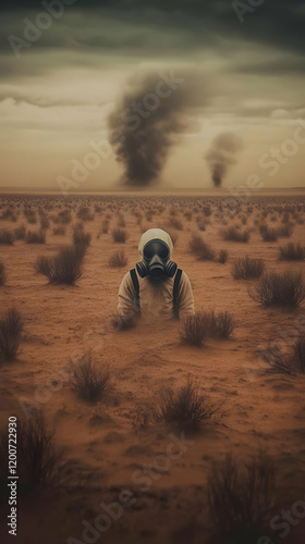 Lone Figure in Gas Mask Sta...