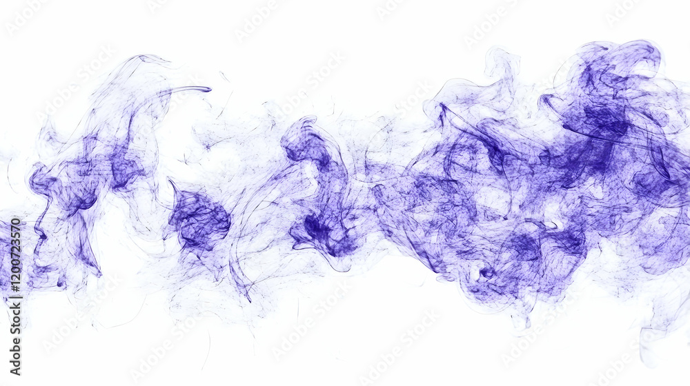 Abstract Purple Smoke Billows Gracefully Against a White Backdrop, Creating a Mystical Atmosphere. Abstract Purple Smoke Billows Gracefully Against a White Backdrop, Creating a Mystical Atmosphere.