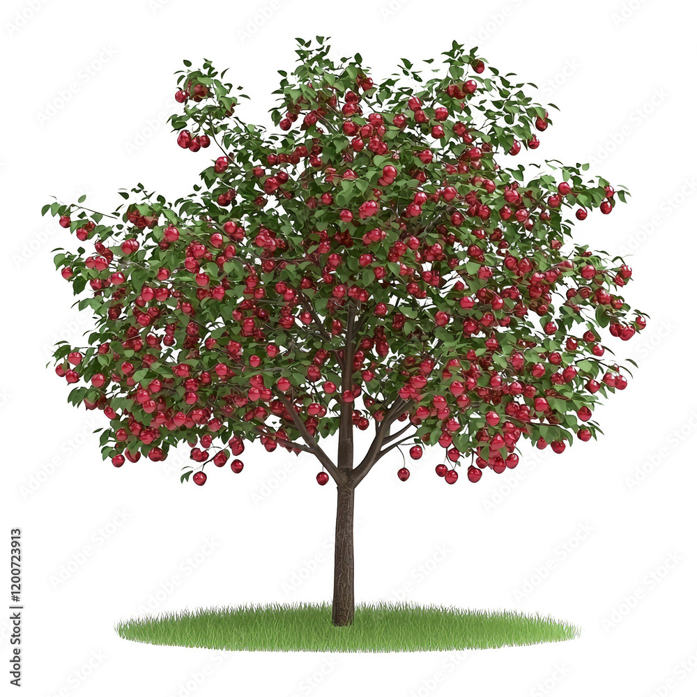 Lush Apple Tree with Abundant Red Fruits in Vibrant Green Foliage Lush Apple Tree with Abundant Red Fruits in Vibrant Green Foliage