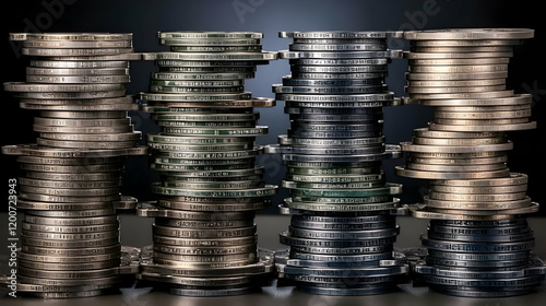 Stacks of Coins Form Towers...