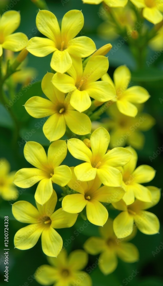 Obraz premium Vibrant flowers with five petals, clustered in a dense mass, showcasing delicate yellow and green hues , nature, floral