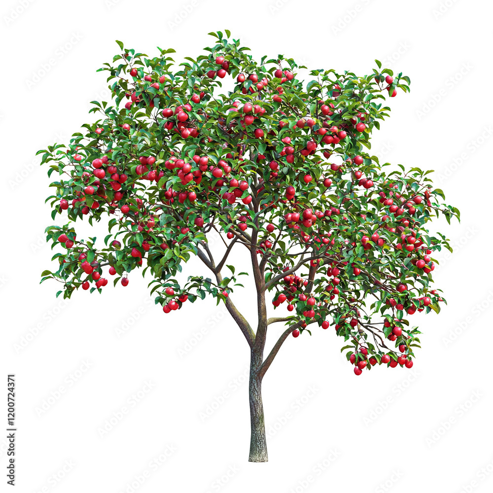 Lush Apple Tree with Ripe Red Fruit in Vibrant Green Foliage Lush Apple Tree with Ripe Red Fruit in Vibrant Green Foliage