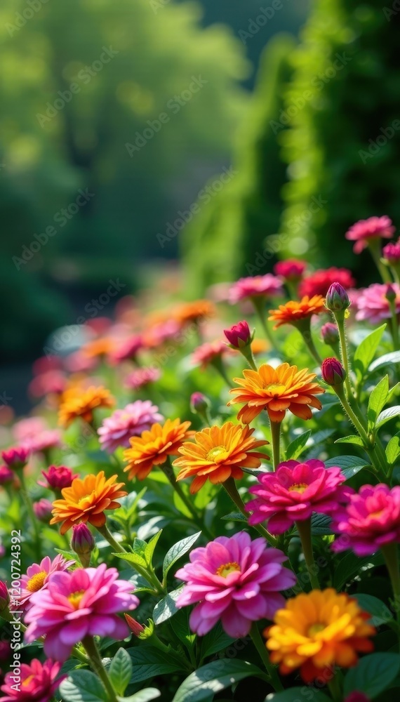 Vibrant garden with colorful flowers in full bloom, garden, flowers Vibrant garden with colorful flowers in full bloom, garden, flowers
