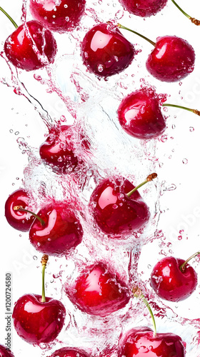 Ripe Red Cherries Splashing...
