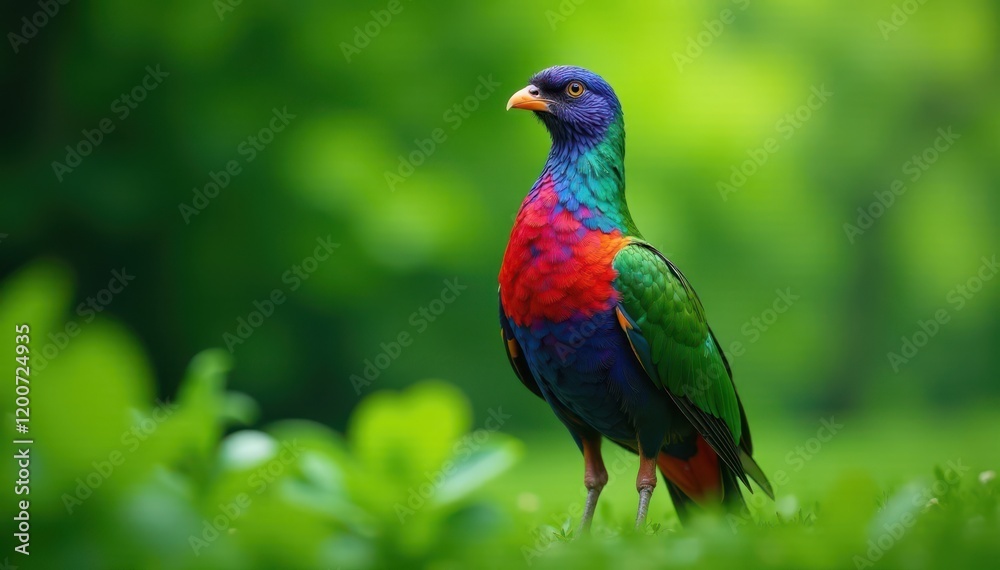 Vibrant plumage against a lush green backdrop, tree, foliage Vibrant plumage against a lush green backdrop, tree, foliage