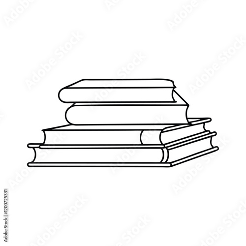Stack of books on shelf Hand drawn line art vector illustration
