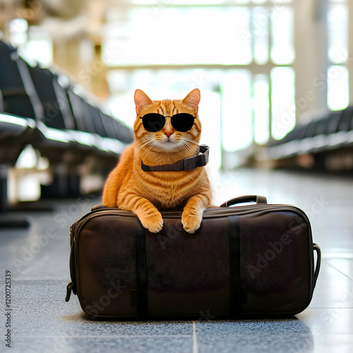 Ginger Cat Wearing Sunglass...