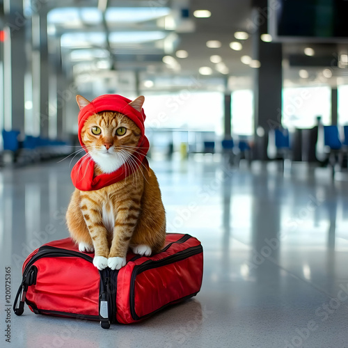 Ginger Cat Wearing Red Hood...