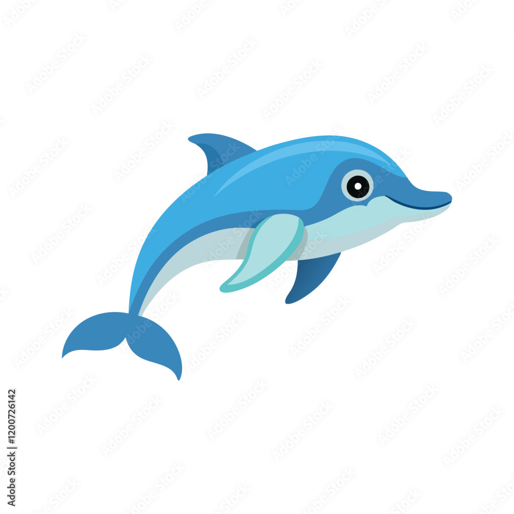 Cartoon dolphin isolated flat vector illustration on white background Cartoon dolphin isolated flat vector illustration on white background