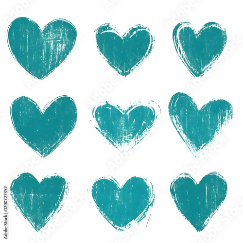 Nine Teal Grunge Hearts For...