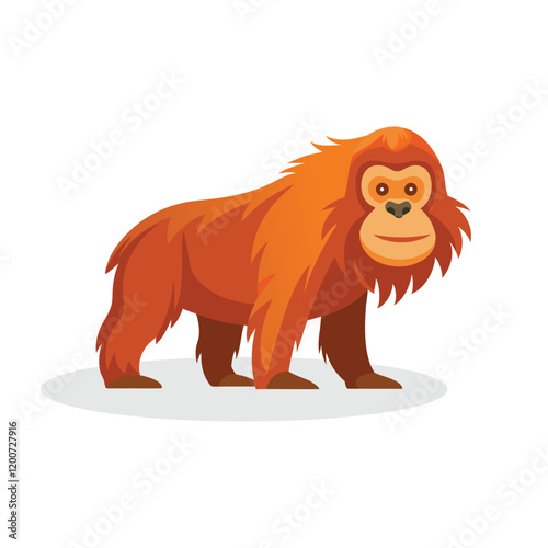 Orangutan side view isolated flat vector illustration on white background.