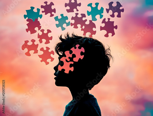 Child Silhouette with Puzzl...