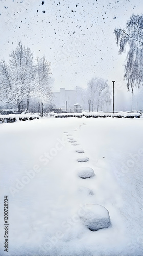 Snowy Path Leads Through a ...
