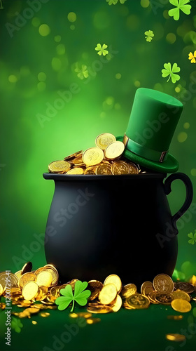 Pot of Gold Coins and Green...