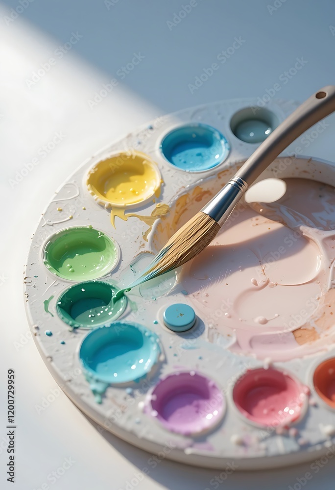 Artists Paint Palette With Brush And Colors Artists Paint Palette With Brush And Colors
