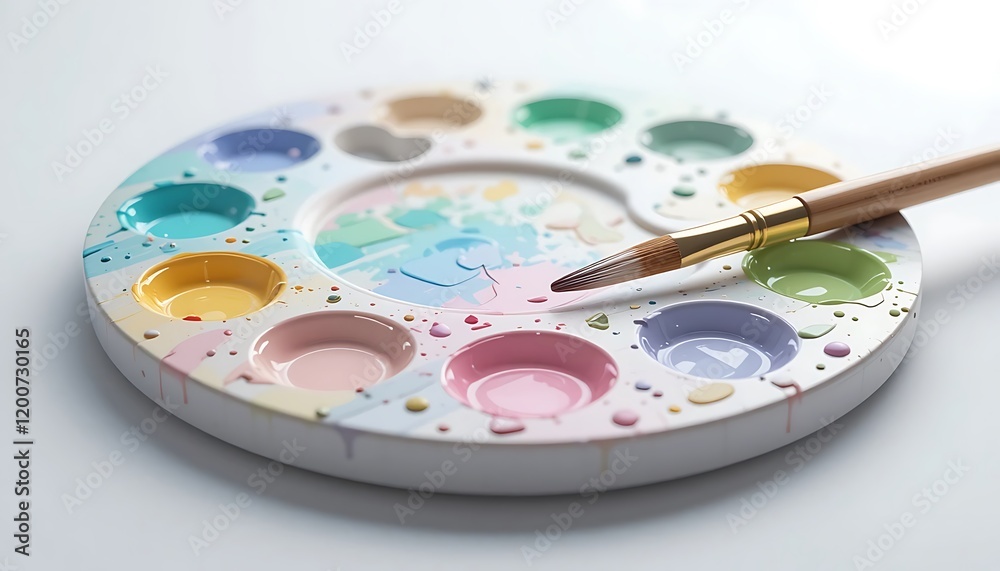 Pastel Paint Palette With Brush And Paint Spills Pastel Paint Palette With Brush And Paint Spills