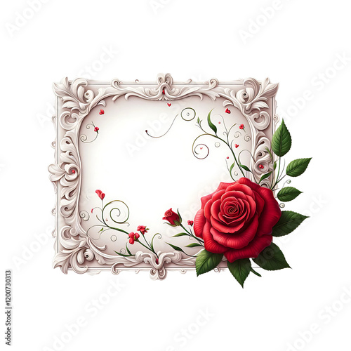 Wallpaper Mural Elegant White frame with roses isolated on white. Generative AI Torontodigital.ca