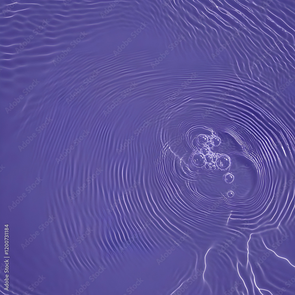 Purple Water Ripples and Bubbles Form a Concentric Pattern on the Surface Gently. Purple Water Ripples and Bubbles Form a Concentric Pattern on the Surface Gently.