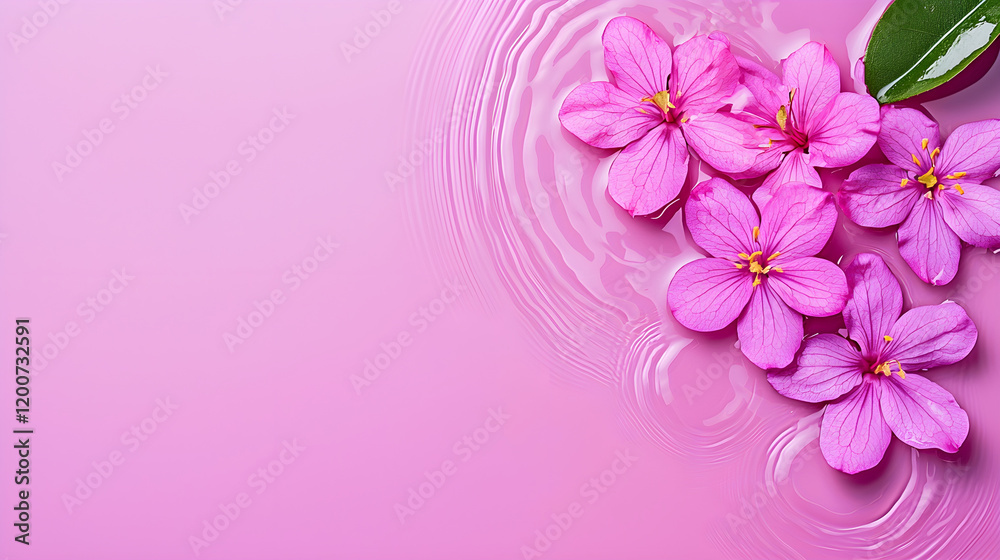 Vibrant pink flowers floating on water create serene atmosphere Vibrant pink flowers floating on water create serene atmosphere
