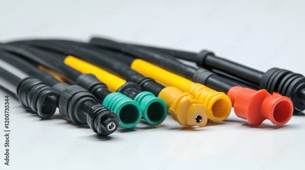 High-Performance Ignition Wires: A Close-Up View of Colorful, Durable Spark Plug Wires High-Performance Ignition Wires: A Close-Up View of Colorful, Durable Spark Plug Wires