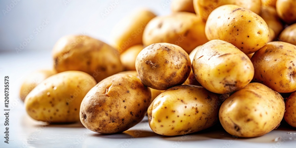 Close-Up of Fresh Potatoes on White Background - Urban Market Produce, Selective Focus Photography for Food and Culinary Themes Close-Up of Fresh Potatoes on White Background - Urban Market Produce, Selective Focus Photography for Food and Culinary Themes