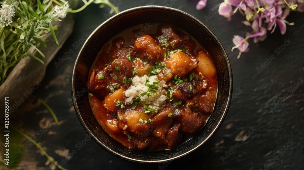 Top view of Japanese curry on a bowl Top view of Japanese curry on a bowl