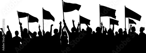 crowd people holding flag silhouette