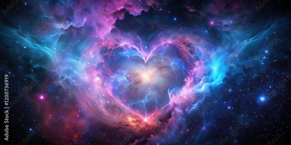 Fototapeta premium Cosmic Heart Nebula in Space - Vibrant Hues and Brilliant Stars, Perfect for Astrophotography and Science Themes
