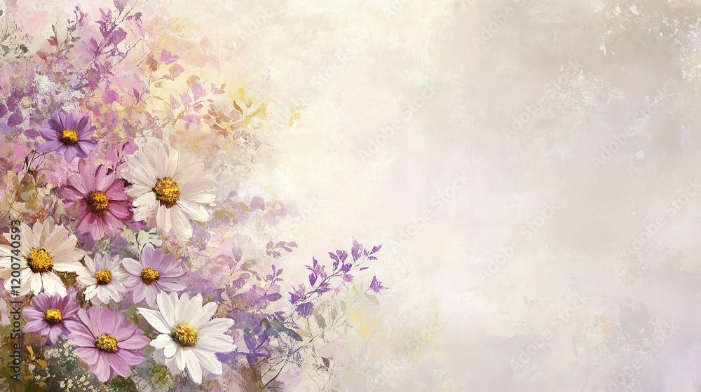 Fototapeta premium Soft Romantic Daisies on Light Background with Gentle Lines