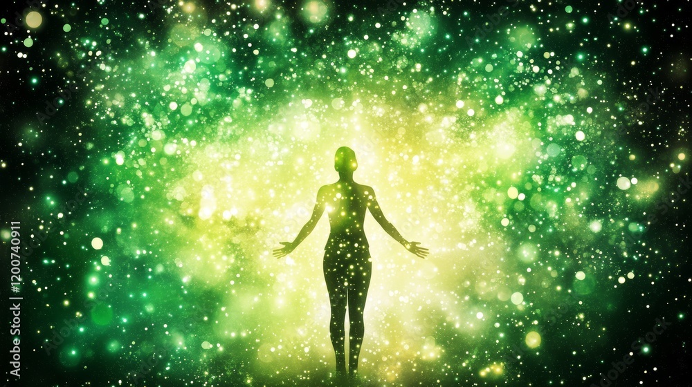 Naklejka premium Cosmic Being Silhouette of Woman in Starry Nebula