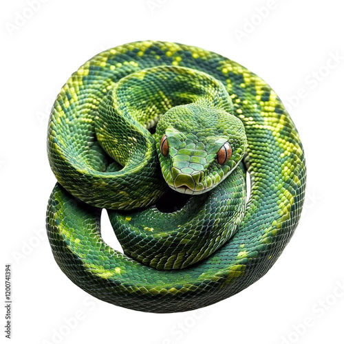 Vibrant Green Python: Nature's Living Gem on a white background. photo